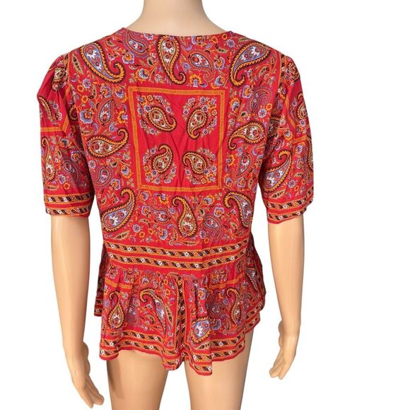Madewell Crossover cotton blend Peplum Top In Fiesta Red Bandana Size S - Picture 4 of 7